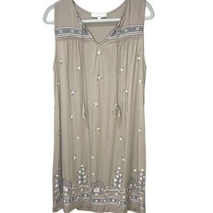 Fourteenth Place Mini Dress Boho Tassel Embroidered Shift  SZ L EUC